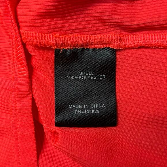 H:ours Neon Coral Ribbed Bodycon Mini Dress XS NWT Curve Hem Zip Back - Picture 5 of 6